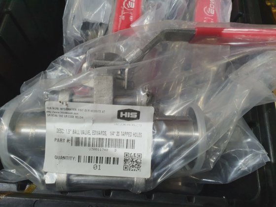 新 HIS/Edwards 真空 1.5" 球阀，直通阀，1/4"