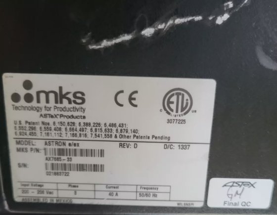 MKS ASTRON AX7685-33 远程等离子源 (br4..1)