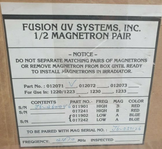 Fusion UV 系统 1/2 磁控管