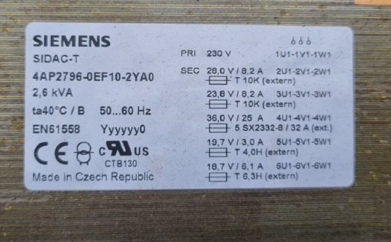 西门子 SIDAC-T 4AP2796-0EF10-2YA0 2,6KVA 变压器（思科托盘）