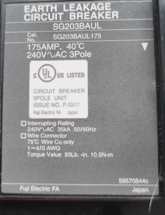 フジ SG203BAUL 175A 漏電遮断器（R2S8.1）