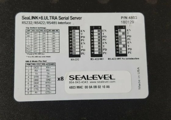 SEALEVEL SEALINK+8.ULTRA SERIAL SERVER 4803