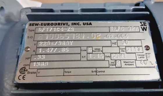 縫製ユーロドライブDFT71C4-KS 3相0.33馬力モーター（BR4.2）