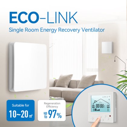 Eco Link シングルルームダクトレスERVフレッシュエアエクスチェンジャーエネルギー回収換気製品の特徴仕様製品サイズ