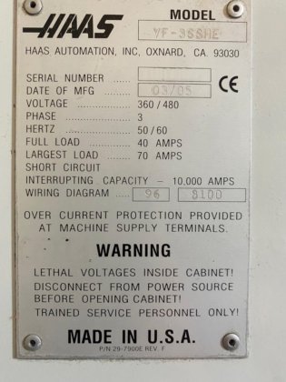 2005年HAAS VF-3SSHE立式加工中心