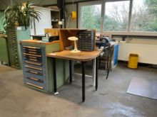 Workshop table with contents